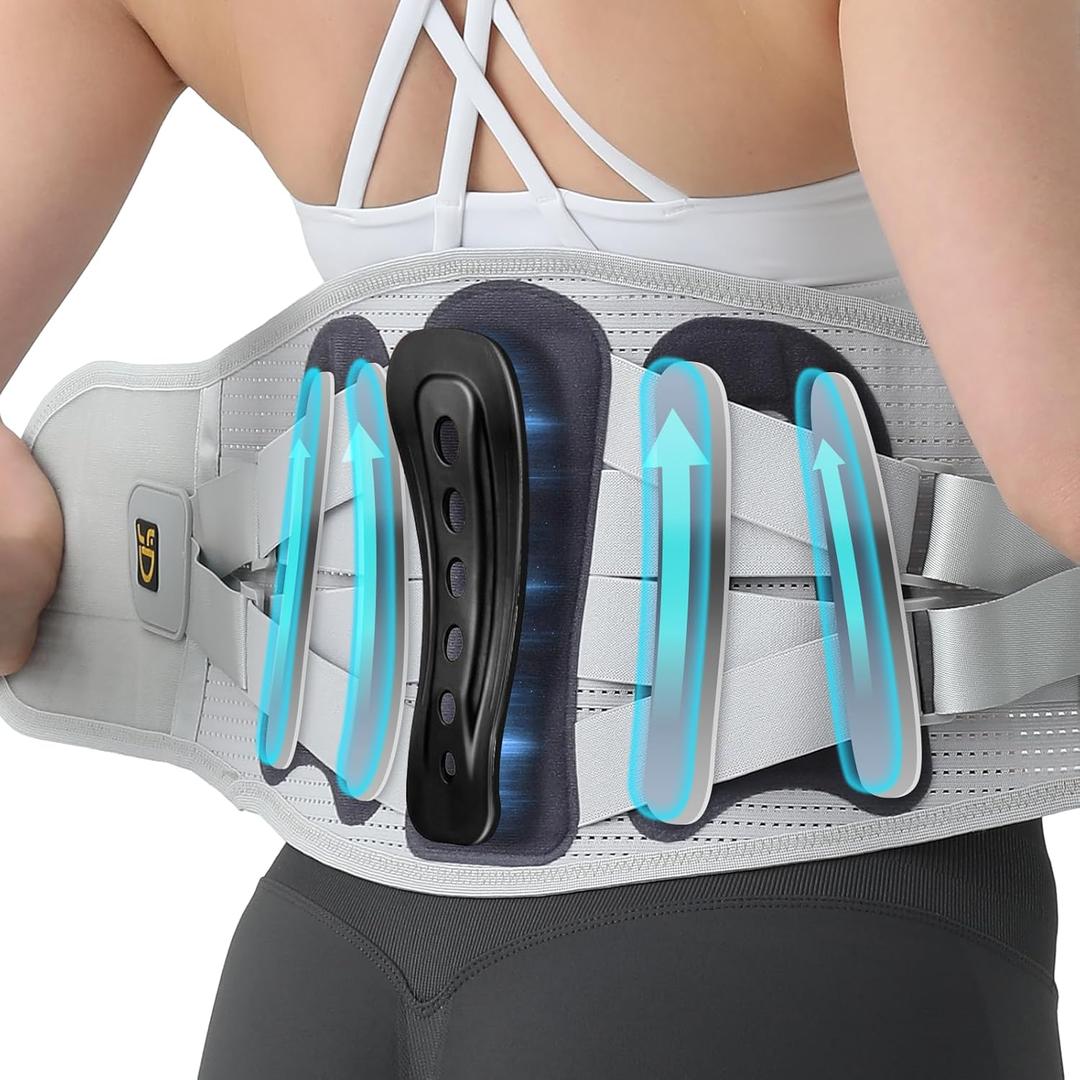 Lower Back Brace for Women and Men - Adjustable Lumbar Back Brace, Full Support Lumbar Brace, Ergonomic Design & Soft Breathable 3D Knit Material, for Sciatica Scoliosis Posture, Ideal for Work Lifting (XL) (Gray)