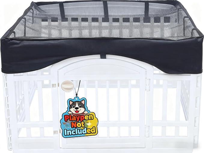 Dog Playpen Mesh Top Cover,[Play Pen Not Included] Fits 36" Inch Pet Playpen with 4 Panels，Dog Cage Covers Puppy Play Pen Cover,Indoor/Outdoor Use,Easy to fold for Portability