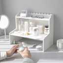 Desktop Organizer Office Desk Storage Rack, Expandable Stand for Top of Desk, Stationery Cosmetics Toy Storage Display, White Desktop Shelf for Office, Dormitory, Home (Small)