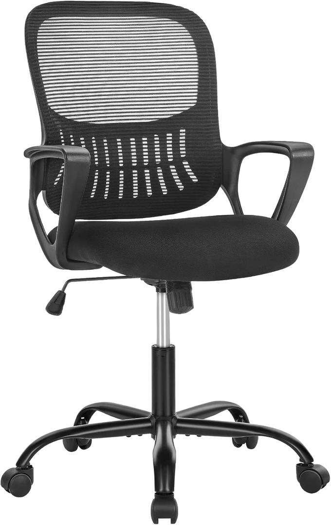 SMUG Office Computer Desk Chair, Ergonomic Mid-Back Mesh Rolling Work Swivel Task Chairs with Wheels, Comfortable Lumbar Support, Comfy Arms for Home, Bedroom, Study, Dorm, Student, Adults (Light Black)