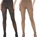 EXQUISLIFE Fleece Lined Tights Sheer Women - Fake Translucent Warm Pantyhose Leggings Sheer Thick Tights, for Winter (Small, Black+coffee)
