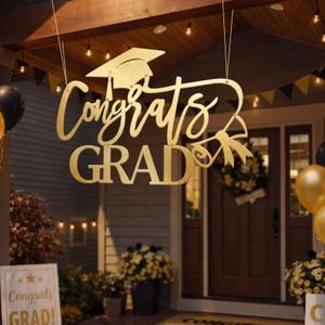 Geetery Large Graduation Metal Grad Sign Decor 30.3 x 19.7 inches 2026 Gard Photo Booth Prop Graduation Party Backdrop for Front Door Outdoor Indoor Wall College Graduate Party (Congrats Grad,Gold)