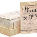 48 Pack Travel Thank You Cards with Envelopes, 4x6 Notecards with Airplane, Map, and Adventure Design (Brown) - Airplane Thank You Cards