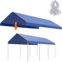 Aoodor 10 x 20 FT Carport Replacement Canopy Cover with Extra-Long Ball Bungees, Garage Top Tent Shelter Tarp for All Weather, Only Cover, Blue