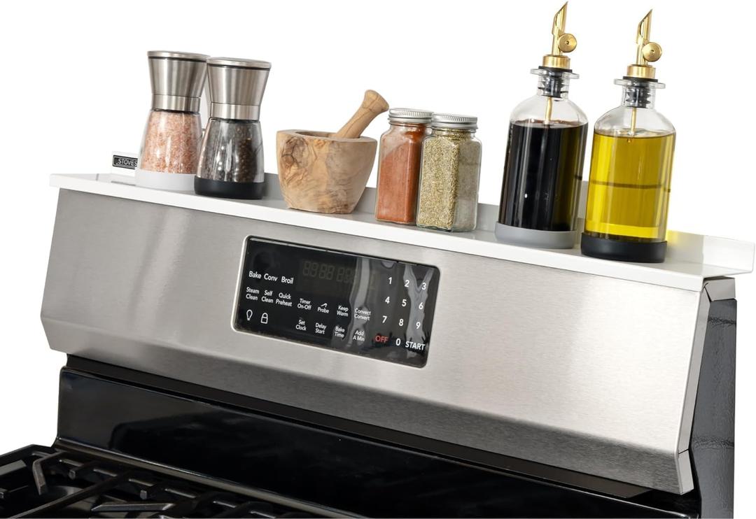 StoveShelf 30" Length White Magnetic Shelf for Kitchen Stove - Kitchen Storage Solution with Zero Installation - Over Stove Spice Rack Organizer (30" Standard Size)
