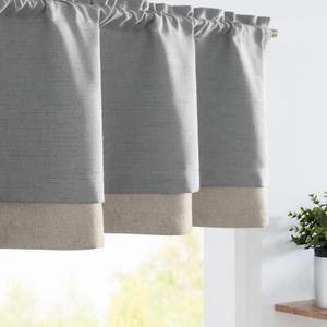 jinchan Gray Linen Textured Valance Curtain Blackout Kitchen Small Drapes for Windows 18 Inch Length Farmhouse Rustic Double Layer Valance for Living Room Laundry Rod Pocket 1 Panel Grey, 50"W x 18"L
