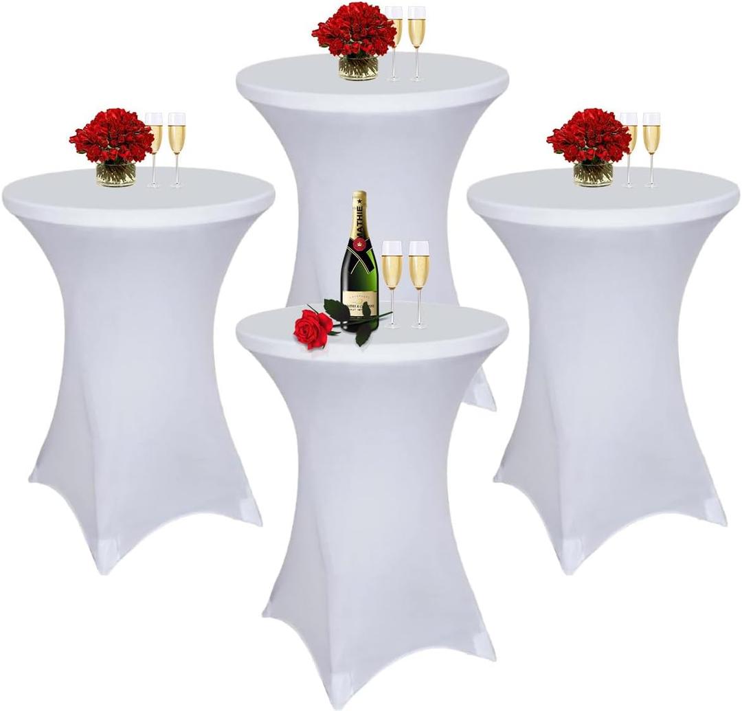 Albassa 4 Pack Cocktail Table Covers 32"x43" Spandex Stretch Highboy Top Tablecloth Fitted Round Table Cloths for Bar Wedding Cocktail Party Banquet Tables (4, White, 32"x 43")