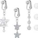 AceFun Gold Silver Fake Belly Ring Clip on Belly Button Rings Surgical Steel Non Piercing Navel Ring Butterfly Evil Eye Flower Clear CZ Dangle Fake Belly Piercing Jewelry with Pain Reducing Silicone Pad 