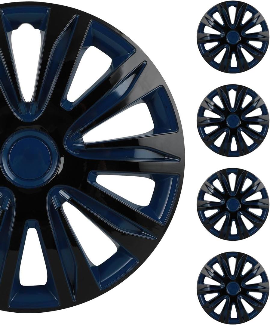 SCITOO Hub Cap OEM Steel Wheel Snap On Universal Hubcap Auto Tire Replacement Exterior Hubcaps Wheel Cover Rim 15 Inch Set of 4 PP Black Lacquer & Blue Lacquer
