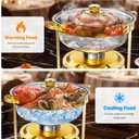 ALSO GO Chafing Dish for Buffet, 7QT 4 Pack Gold Round Chafing Dish Set with Glass Lid, Stainless Steel Serving Tray, Water Pan, Stand, Fuel Holder, Food Warmer for Party, Gathering, Banquet, Wedding
