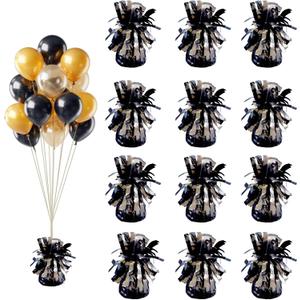 Balloon weights, 12 pieces, aluminum foil, suitable for birthday parties, gatherings, weddings, dinners and other occasions, weight 0.36lb (Black 12pcs)