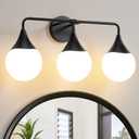 Bathroom Vanity Light Fixtures: 3 Lights Mid Century Modern Bathroom Lighting Fixtures Over Mirror - Matte Black Wall Sconce with Milky White Globe Glass for Bath Living Room