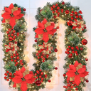 Christmas Garland,Christmas Garland with Lights Battery Operated,9 ft Rattan Artificial Flower Vine Plants Xmas Decorations for Indoor Outdoor Home Mantel Fireplace Stairs