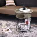 Elevon Nesting Table End Table Wire Basket Base with Wood Tops Side Table Set of 2, Gray