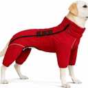 Warm Dog Coat Double Layers Dog Vest, 4 Legs Covered Windproof Waterproof Reflective Warm Dog Vest Outdoor Skating Dog Costume for Small Medium Large Dogs Red 4XL (4XL (back 25"))
