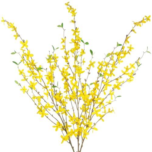 CISDUEO 3 Pcs Artificial Forsythia Flower Branches Artificial Flowers Yellow Silk Long Stem 39.4 Inch Fake Jasmine Spring Flowers Artificial Orchids for Wedding Floral Arrangement Party Table Decor