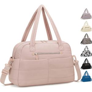 Pritent Travel Duffle Bag,Puffer Carry On Duffel Bag with Laptop Compartment Waterproof Overnight Weekender Bags for Women Large Hospital Tote Bags for Labor and Delivery (Medium,Pink)