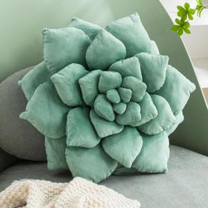 Gerlisay 3D Plant Pillow 13.8'' Cute Flower Throw Pillow Green Plant Shaped Decor Soft Unique Plush Decorative Pillow Throw Cushions for Bedroom Home Decorations