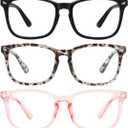 MEETSUN Blue Light Blocking Glasses, Anti Eye Strain Headache (Sleep Better),Computer Reading Glasses UV400 Transparent Lens (Black+Leopard+Pink / 3 PACK, 53)