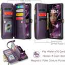 Defencase Compatible with iPhone 14 Plus Case Wallet with RFID Blocking Card Holder for Women Men, Soft PU Leather Magnetic Snap Flip Zipper Strap Wallet Phone Case Fit for iPhone 14 Plus 6.7", Purple