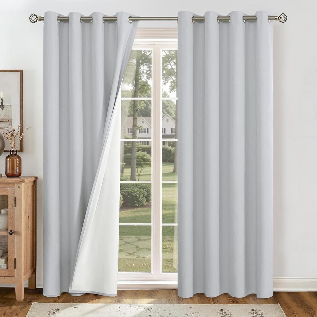 YoungsTex Light Grey Linen Blackout Curtains 84 Inches Length 2 Panels, Thermal Insulated Window Drapes with Grommet Darkening Heat Blocking for Living Room Bedroom Dining, 52 X 84 Inch