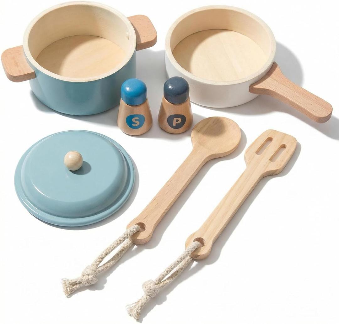 Premium Toddler Play Kitchen Toys, Wooden Kitchen Utensils, Accessories for Pretend Play Kitchen Set, Montessori Learning Toy, Pretend Cooking Playset, Gift for 3+