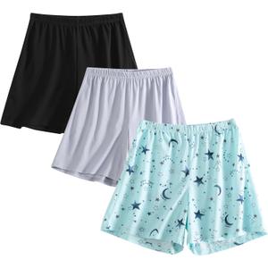 PNAEONG 3 Pack: Womens Pajamas Shorts Set Soft Elastic Waist Lounge Shorts Printed PJ Bottoms 3XL