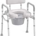 HOMLAND Bedside Commode with Padded Seat and Backrest, Aluminum Commode Toilet with Bucket, Easy Cleaning Portable Toilet for Adults and Seniors, 350 lb Capacity Enhanced Crossbar (Gray)