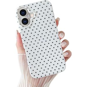 Yeddabox for iPhone 16 Case Cute Polka Dot Phone Case Soft TPU Slim Shockproof Phone Cover for Women Girls, White