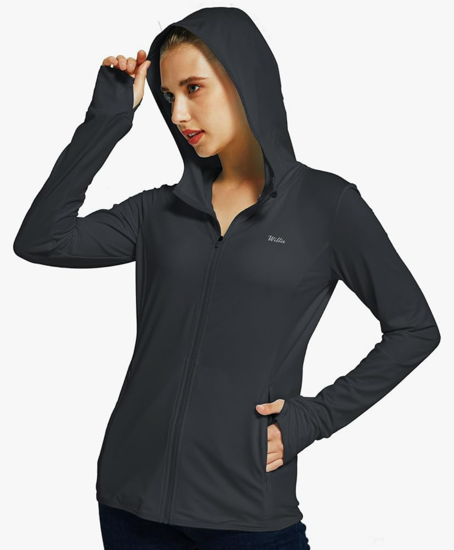 Willit Women's UPF 50+ Sun Protection Shirts UV Long Sleeve Zip Hoodies SPF Lightweight Jacket Pockets Hiking XL