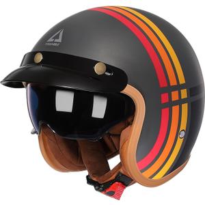 TRIANGLE 3/4 Motorcycle Helmet,Retro Open Face Adults Helmets with Visor,Half Face Moped Helmet for Men & Women,DOT Approved Helmets for Cruiser Scooter(XL)