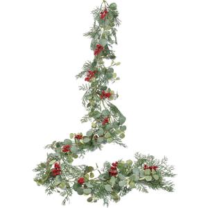 6ft Pine Christmas Garland,Artificail Red Berry Garland Christmas with Eucalyptus Leaves Cypress Garland for Home Decoration for Winter Holiday Mantel Table Decor