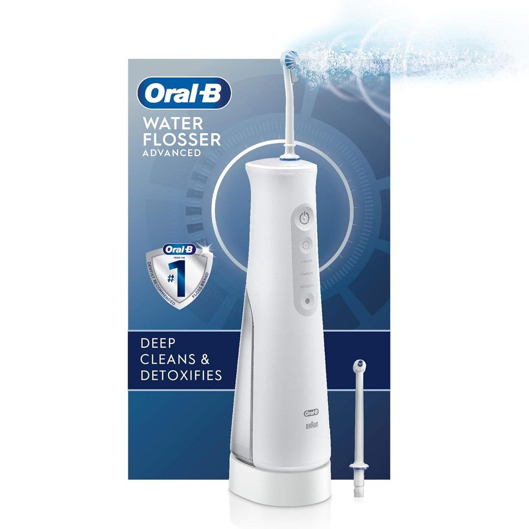Oral-B Water Flosser Advanced, Cordless Portable Oral Irrigator Handle with 2 Nozzles (6 Piece Set)