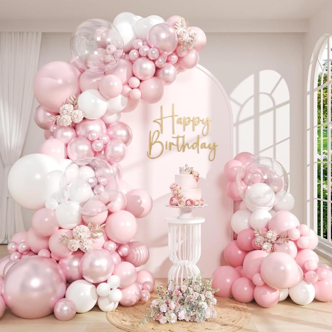 Light Pink Balloon Arch Kit with Clear Pastel Pink and White Balloons for Wedding Bridal Baby Shower Shower Birthday Party Decorations