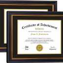 2 x Diploma Frames 8.5x11 with Mat or 11x14 without Mat,Set of 2 Certificate Document Frame with Real Glass,Black Gold & Burgundy Molding(Black/Gold Double Mat)