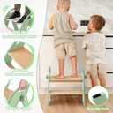 Wooden 2 Step Stool for Toddlers, Foldable 2-Step with Non-Slip Pads and Handles, Bamboo Step Stool for Kids Bathroom Sink and Potty Training, Kitchen Helper, Nursery Bedroom (Green)