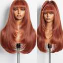 GORGIUS Straight Layered Wigs with Bangs Glueless Ginger Orange Wig 22 Inch Put On Go Wigs Crafted with Style-Archive Premium Fiber Natural Pre-Plucked Hairline