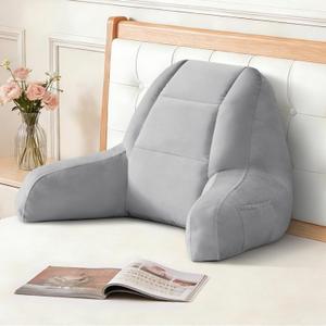 IASEAHK Back Pillow for Bed Sitting Up, Reading Pillows for Beds, Bed Pillow for Sitting up, Backrest Pillows with Arms for Adult, Filled with Shredded Memory Foam for Beds, Couch, Floor, Light Grey, Standard