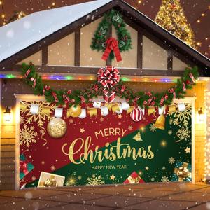 ROCKY&CHAO Christmas Garage Door Decorations, 6x13ft Red Green Christmas Garage Door Cover, Christmas Garage Door Banner Christmas Garage Door Backdrop for Christmas Holiday New Year Party