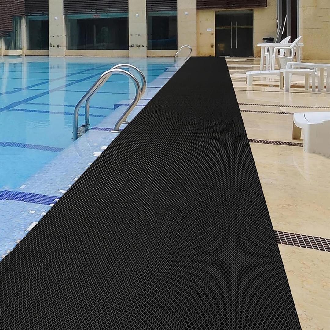 WLWLEO Pool Mat for Deck Non Slip Drainage Floor Mats 3x10 Ft PVC Heavy Duty Commercial Anti Slip Anti-Fatigue Pads Restroom Garage Basement Outdoor Indoor Door Rug Entrance Mat,Black, 3×10ft/0.9 * 3M