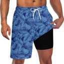 UNICOMIDEA Men Swim Trunks with Compression Liner 9 Inch Long Board Shorts (Blue, XXXL)
