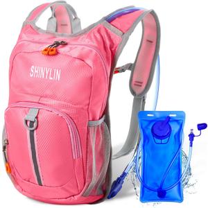 Kids Hydration Backpack with 1.5L Water Bladder Hiking Backpack Lightweight for Boys or Girls Children Biking Climbing Running Cycling (Pink)