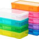 9 Pack Medium Colored Plastic Hobby Art Craft Organizer, Mini Plastic Storage Containers with Latching Lid, for Pencil Box, Lego, Crayon