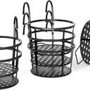 CADANI Iron Hanging Plant Holder Over The Rail Metal Fence Planters, Hanging Bucket Flower Pot Holder for Patio Balcony Outdoor Plants - Pack of 6 (Black)