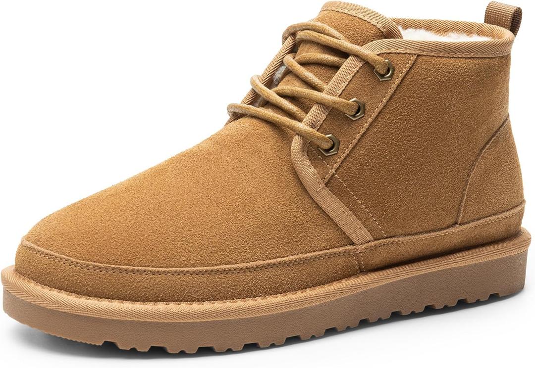 Bruno Marc Men's Winter Snow Boots FuzzyGo Cozy Suede Leather Cold Weather Warm Outdoor Casual Ankle Boots, Size 10, Chesnut, SBSB2402M