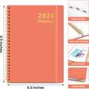 8 x 2026 Planner, Weekly and Monthly Calendar Planner, January 2026 - December 2026, Hardcover 2026 Calendar Book with Tabs For Women & Men, Inner Pocket, Spiral Bound, Perfect for Office Home School Supplies - A5 (6.3" x 8.5"), Coral