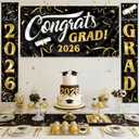 JOYIN 3 Pcs Graduation Decorations Class of 2026, Large Graduation Banners Set, Gold & Black Congrats Grad Party Backdrop and Banner Hanging Porch Supplies for College Graduation Indoor/Outdoor Decor