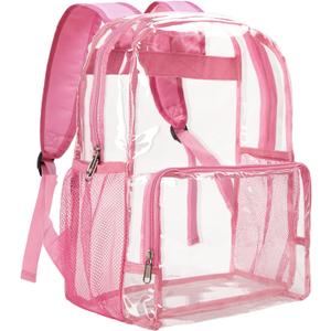 Vorspack Clear Backpack Heavy Duty - Large Clear Backpacks for School See Through Bookbag for Girls Boys Transparent Bag for Work, Concert, College - Pink