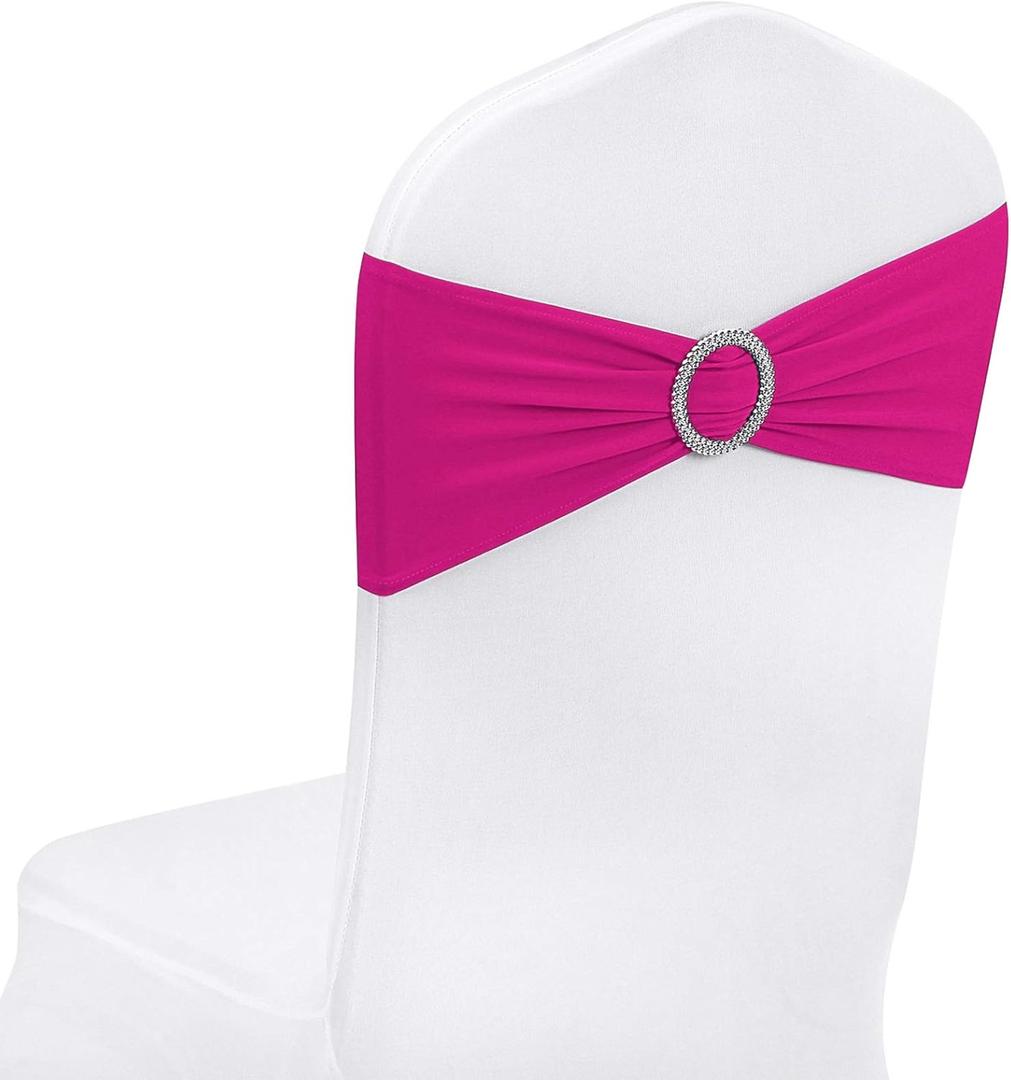 Peomeise 50pcs Fuchsia Spandex Chair Sashes with Buckle Slider for Wedding, Party Decoration