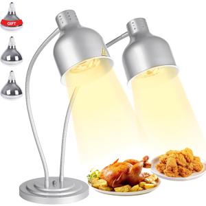 Food Heat Lamp,500W Commercial Food Warmer Lamp,Adjustable Food Warming Light with 3 Bulbs,2 Head Catering Heating Lamp for Kitchen Cafeteria Restaurant Buffet Parties